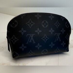Black Monogram Cosmetic Bag Pouch Zip Travel Makeup Case